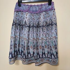 Fun Paisley A-Line Skirt Purple & Blue Mixed Print Boho Festival Gypsy Hippie